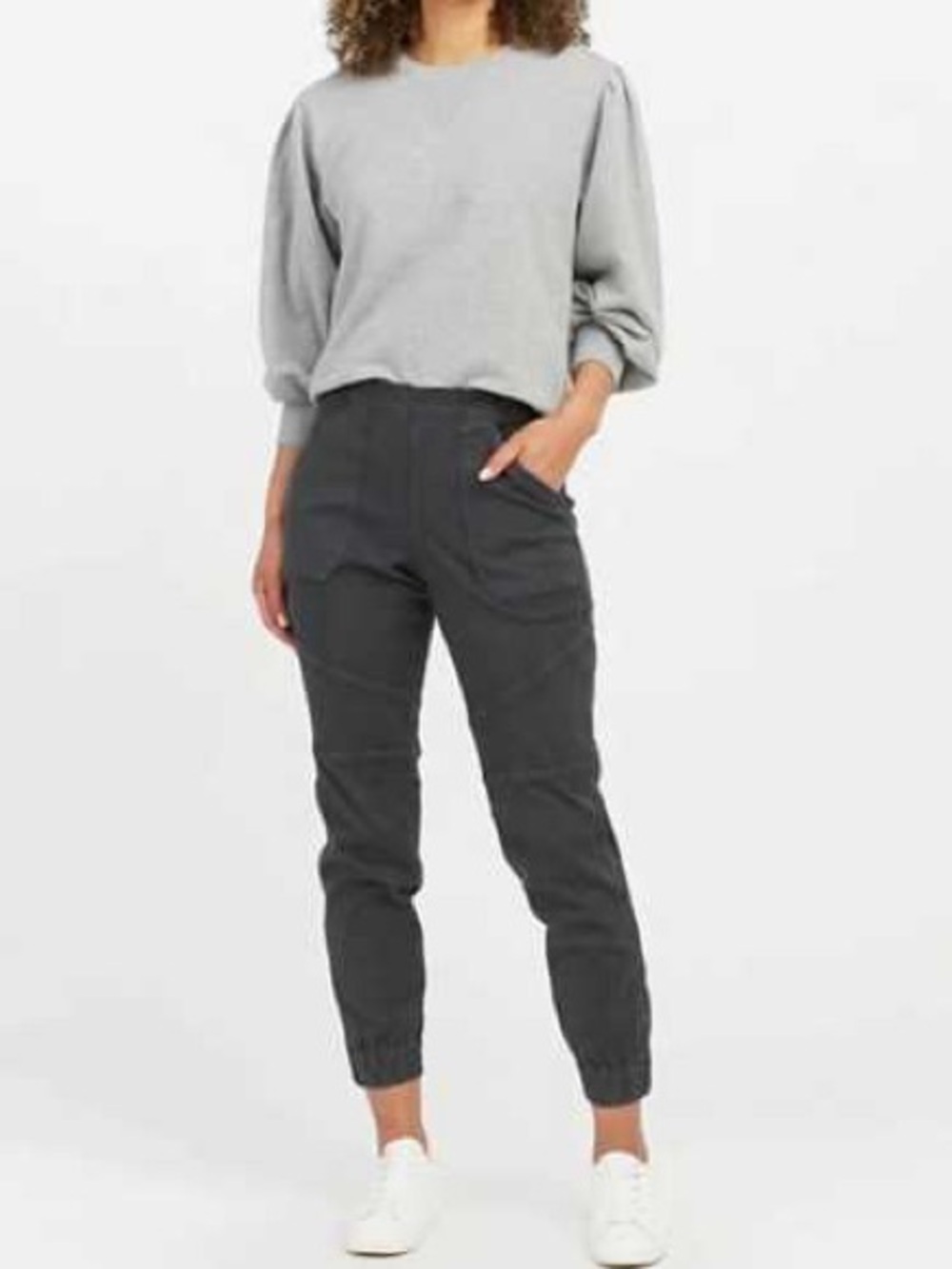 Spanx Stretch Twill Cargo Jogger Pants Washed Black MidRise 4-Way Stretch Medium